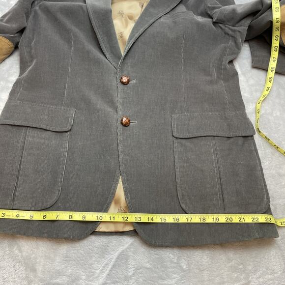 Vtg Mervyns Corduroy Blazer Mens 44L Gray Pinwale 2 Button Suede Elbow Patch - Picture 10 of 16